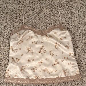 Axcess Cream Satin Floral Lace-Trim Cami